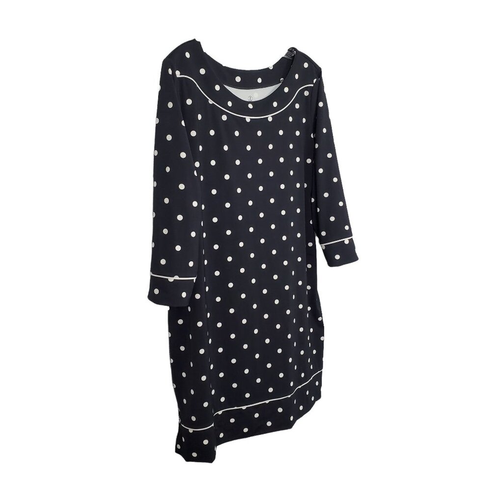 Lands End Size XL 18 Dress Resort Polka Dot Stretch Jersey Pullover Knee Black